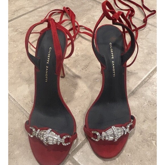 Giuseppe Zanotti Thais 105mm Sandals Size 36 Crystal Embellished Red Designer - Picture 11 of 11